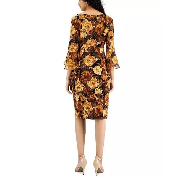 Connected Apparel Women Black Polyester Round Neck 3/4 Sleeves Wrap Dress Size 4 - Picture 2 of 11